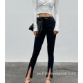 Nya ankomster Black Long Slit Skinny Byxor